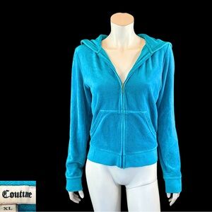 Juicy Couture Turquoise Blue Velour Embellished Hoodie Jacket XL